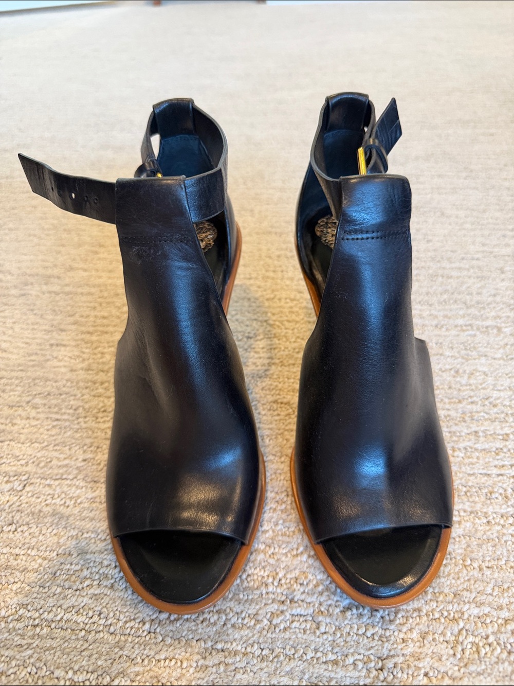 Vince Camuto Black Leather Open-Toe Ankle Sandals